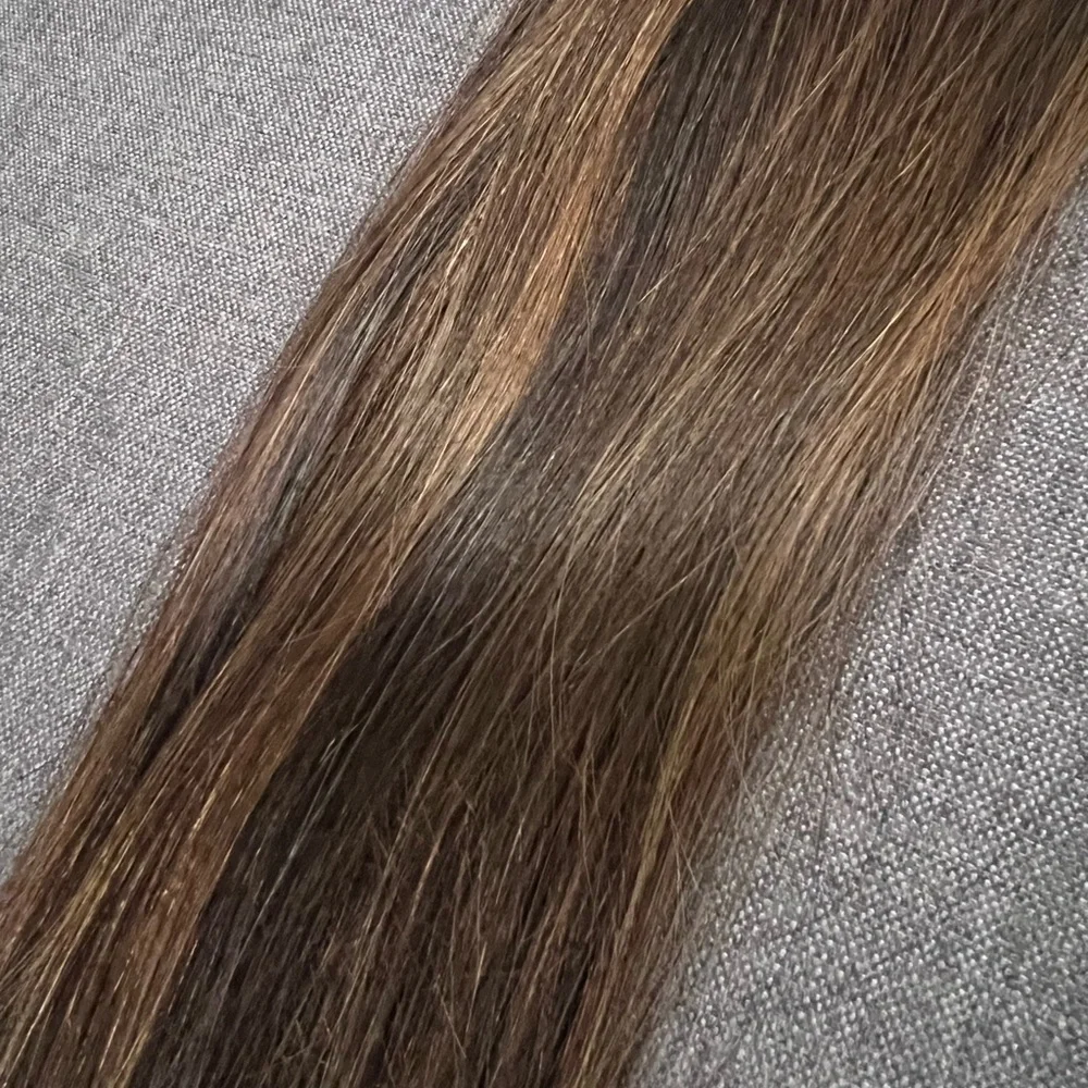 24inch long real human hair infinity weft dark brown with highlights